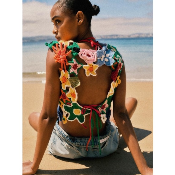 NWT Zara Floral Crochet Crop Top - Picture 5 of 16